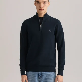 GANT TEXTURED NAVY HALF ZIP KNIT
