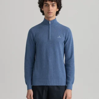 GANT PIQUE BLUE HALF ZIP