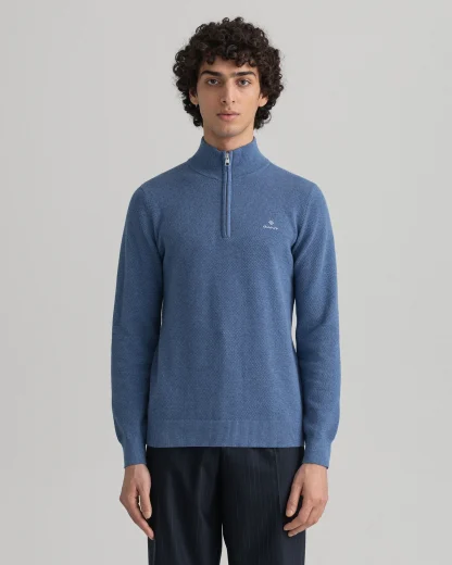 GANT PIQUE BLUE HALF ZIP