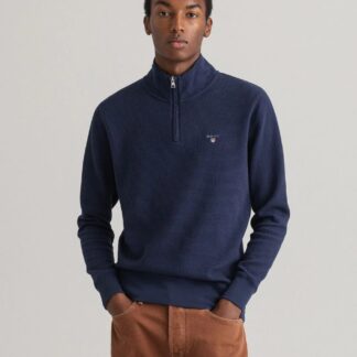 GANT WAFFLE HALF ZIP NAVY SWEAT