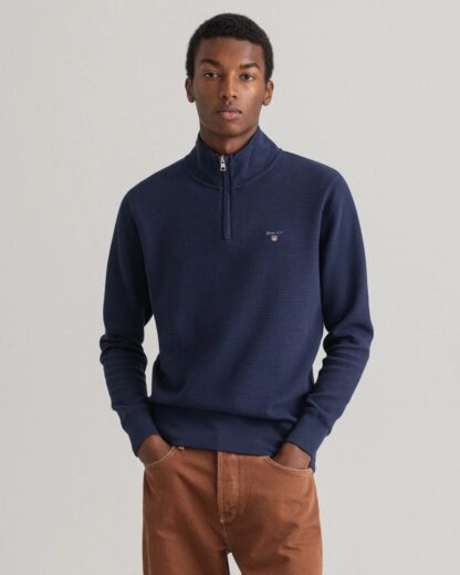 GANT WAFFLE HALF ZIP NAVY SWEAT