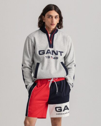 GANT RETRO LOGO HALF ZIP GREY SWEAT